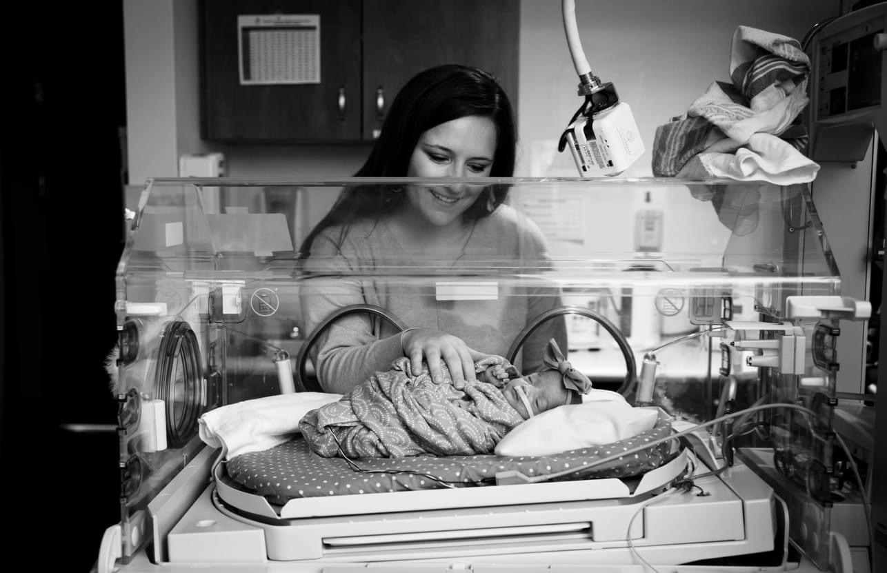 short family mom and baby
